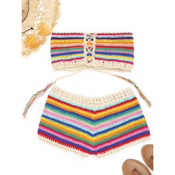 Colorful Crochet Top And Shorts Cover-up – Selkie Swimwear