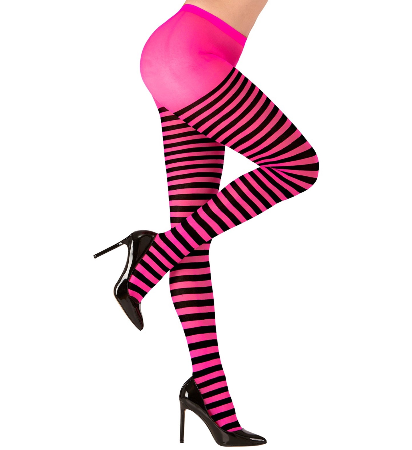 Girls Striped Black & White Tights - Pink Princess