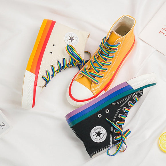 rainbow high top shoes