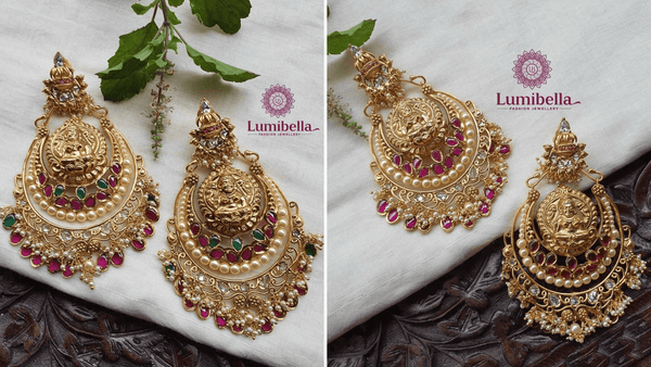 Chandbali Design Golden Beads Earrings - Miyas Jewels