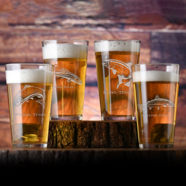 Engraved Stream Trout Whiskey Glasses