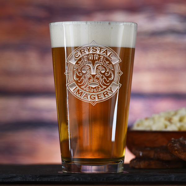 Engraved Custom Logo Pint Glasses | Crystal Imagery by Groovy Guy Gifts