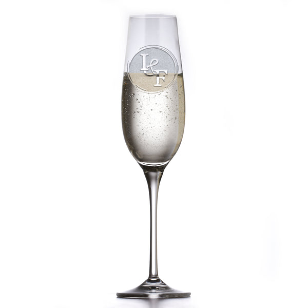 Two Name Monogram Engraved Champagne Glass– Crystal Imagery