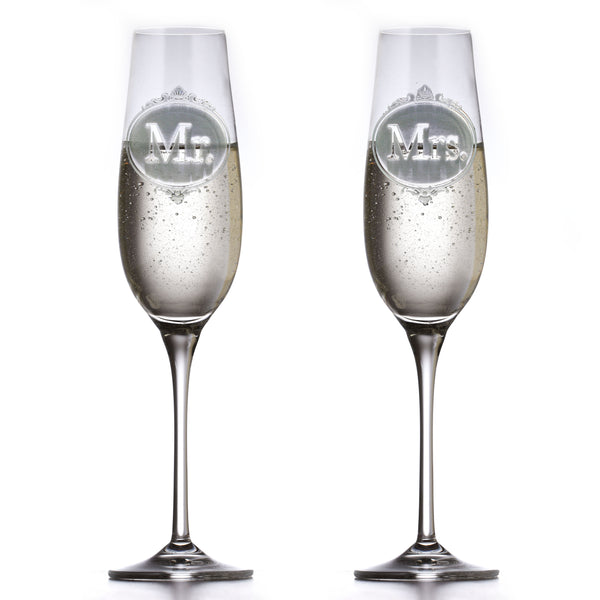 DUJUST Crystal Glass Wedding Champagne Flutes, Mr & Mrs Champagne Glasses  with Handcrafted Gold Rim …See more DUJUST Crystal Glass Wedding Champagne