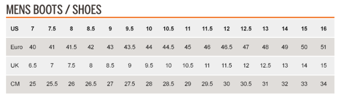 merrell size chart