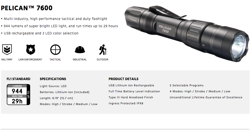 Pelican 7600 Tactical Flashlights for Police Security Use Tactical Gear Australia