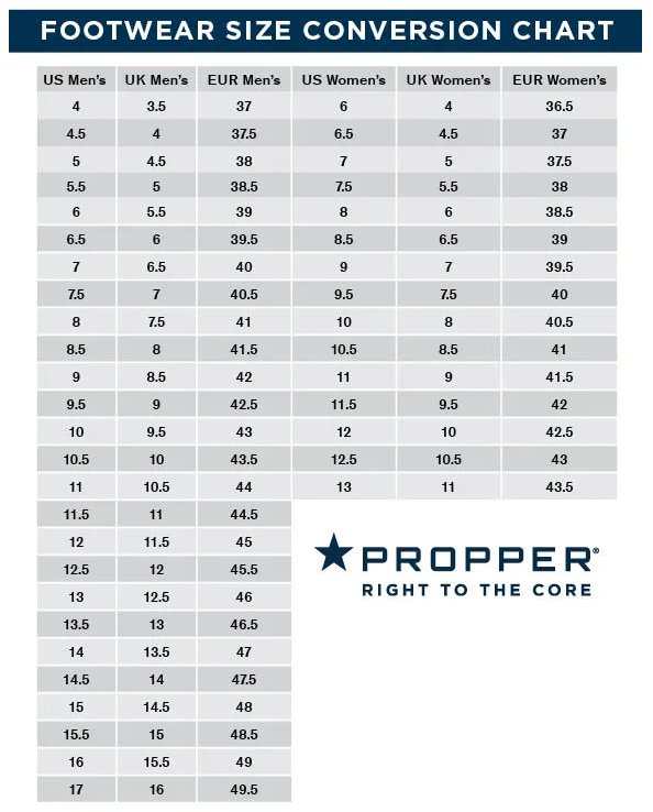 Propper Footwear Size Chart - Tactical Gear Australia