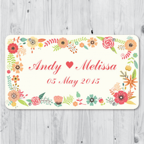 Floral Cream Just Married Personalized Car Plate Wedding Karren