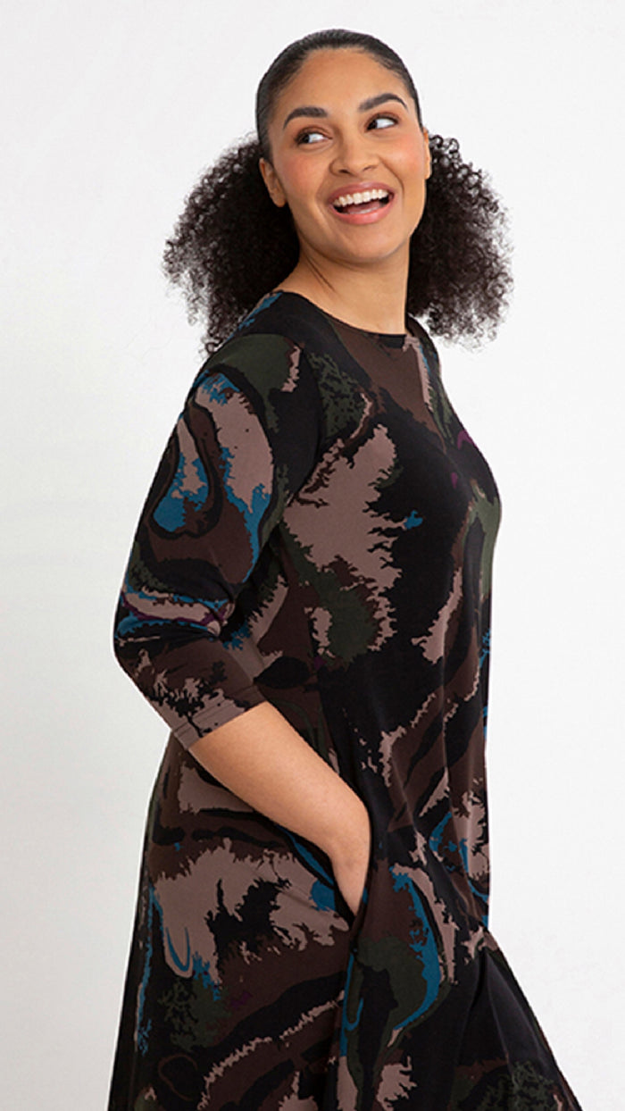 Turtle Neck Trapeze Dress, 3/4 Sleeve-Print Animal (Sale) – Ennoja