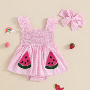 Plaid Watermelon Ruffle Dress & Bow - Bitsy Bug Boutique