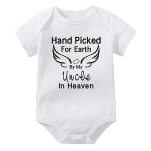 Hand Picked for Earth By My Uncle in Heaven Onesie - Bitsy Bug Boutique