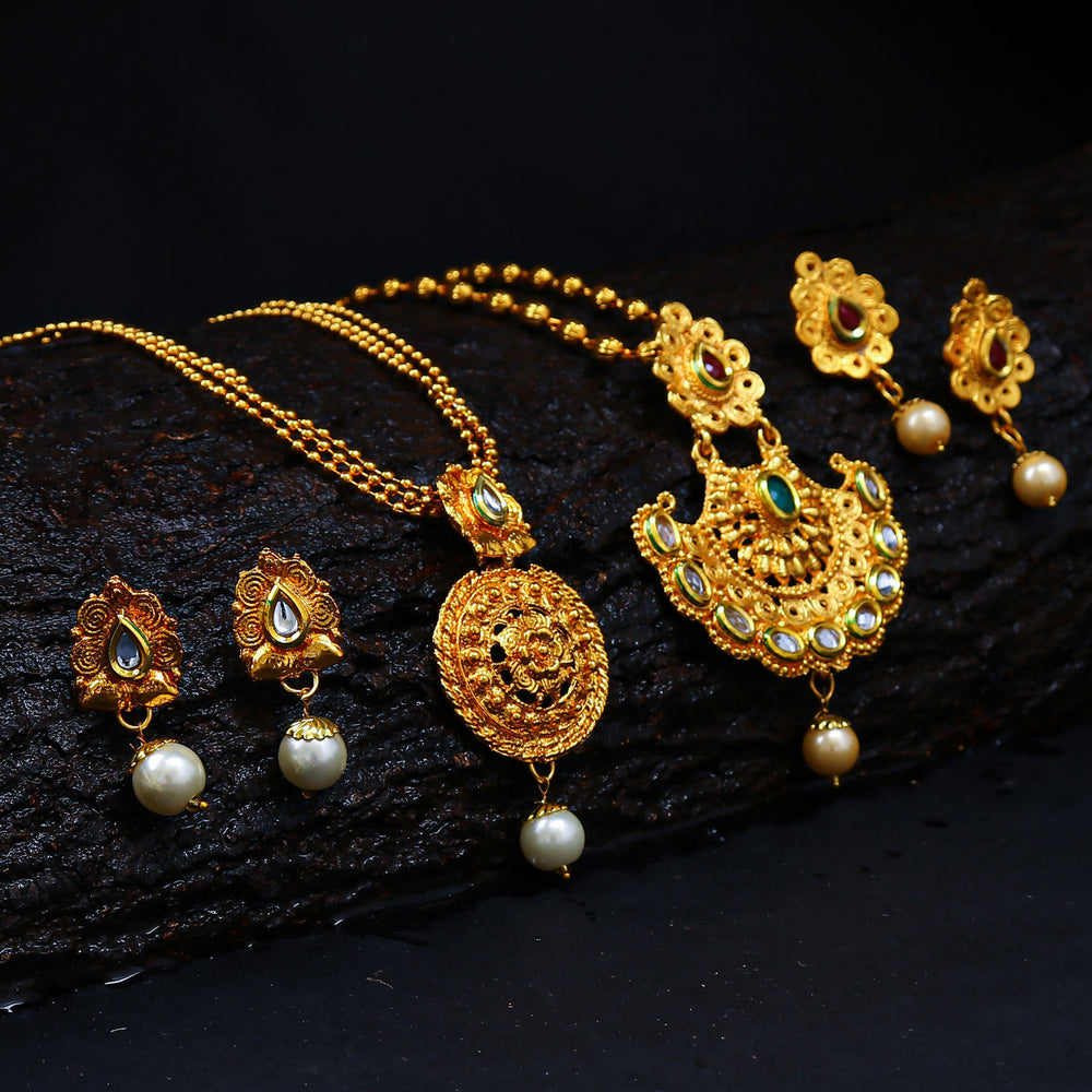 Sukkhi Wavy Gold Plated Kundan Set of 2 Necklace Set Combo For Women