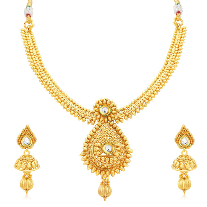 Sukkhi Gleaming Gold Plated Collar Necklace Set For Women