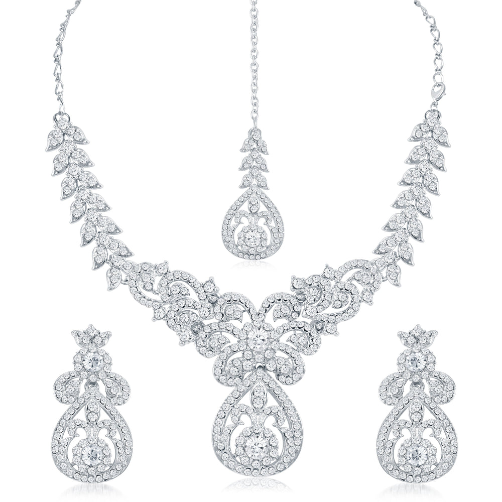 Sukkhi Trendy AD Rhodium Plated necklace set for women