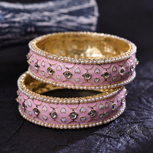 Sukkhi Traditional Light Pink Gold Plated Pearl Ethnic Bangle For Women