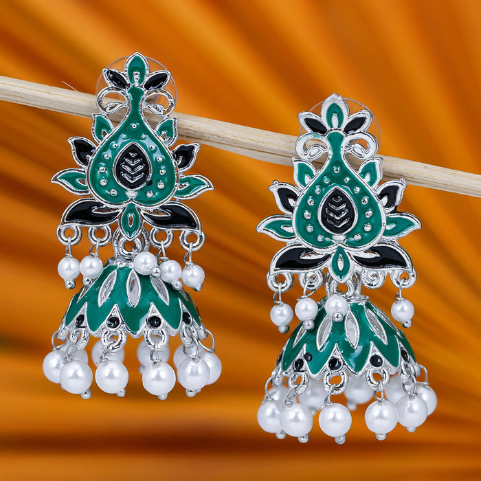 Sukkhi Green Stylish Pearl Jhumki Rhodium  Earring for Women