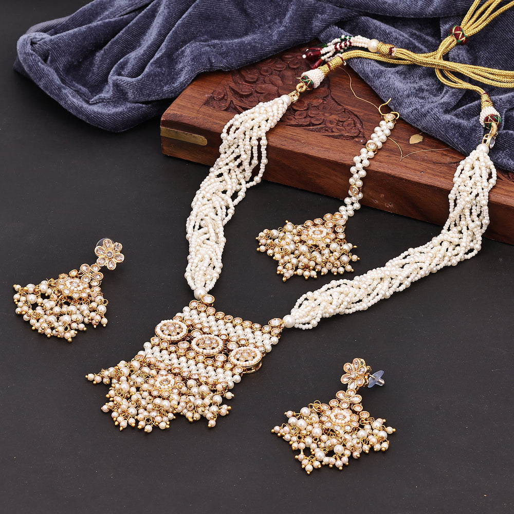 Sukkhi Lavish Gorgeous Choker Reverse AD & Pearl Golden Gold Plated Necklace Set For Women
