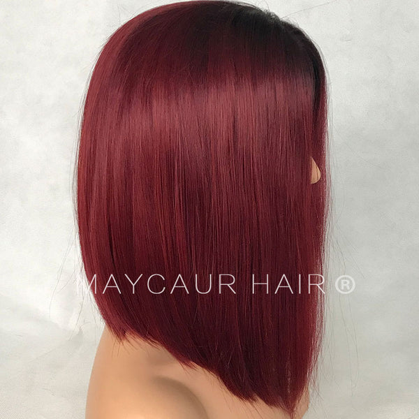 Black Red Ombre Short Bob Lace Wigs With Natural Hairline