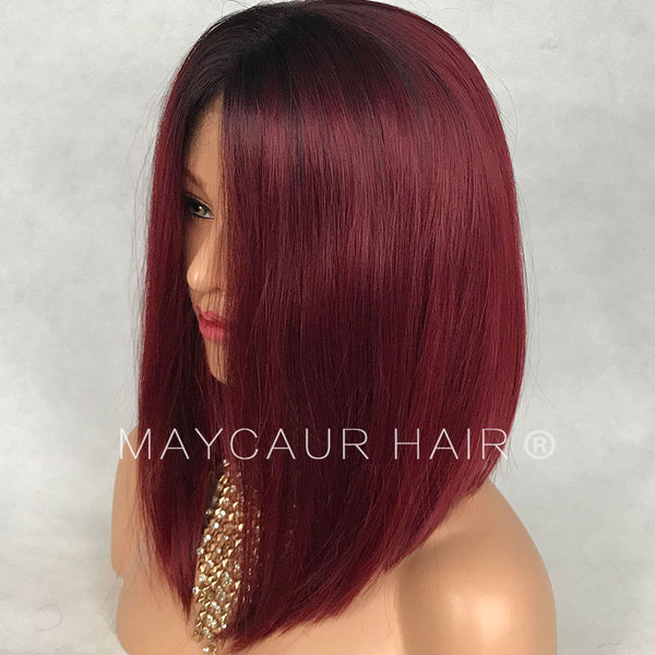 Black Red Ombre Short Bob Lace Wigs With Natural Hairline