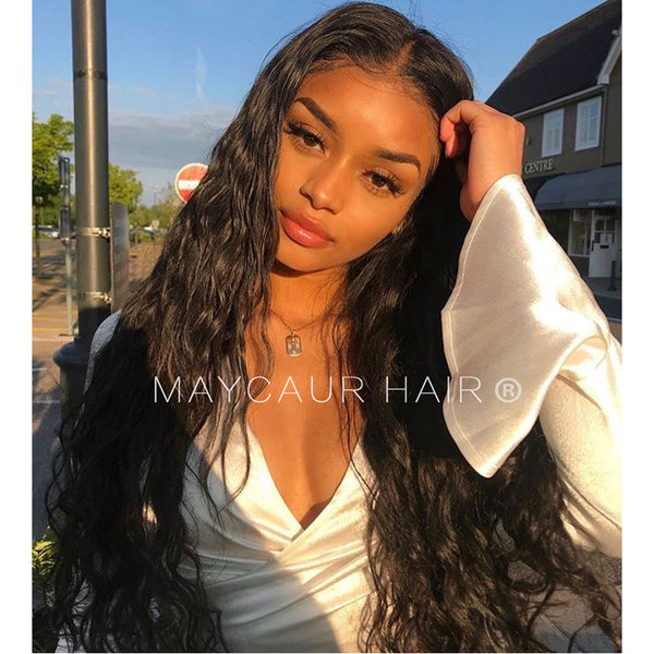 Long Black Curly Hair Glueless Lace Wig Loose Wave Synthetic Lace Fron Maycaur Hair