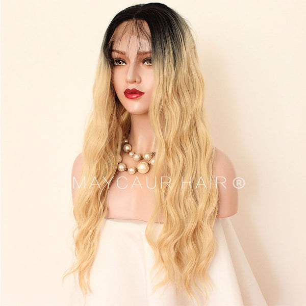Long Wavy Blonde Lace Front Wigs With Natural Baby Hair 1b 613