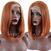 Short Plain Orange Color Bob Hair Daily Makeup Synthetic