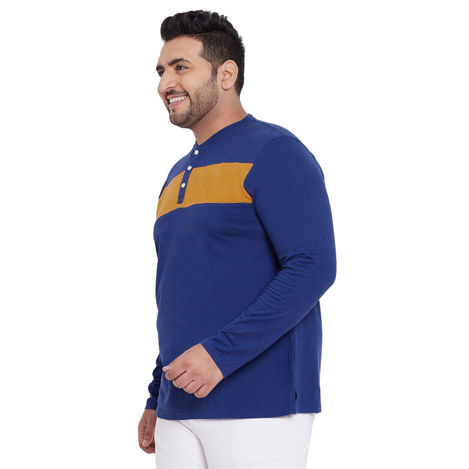 Download bigbanana Wales Royal Blue Colorblocked Henley Neck T-shirt