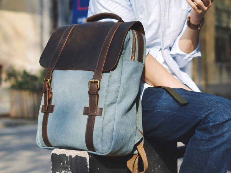 sac à dos toile et cuir vintage