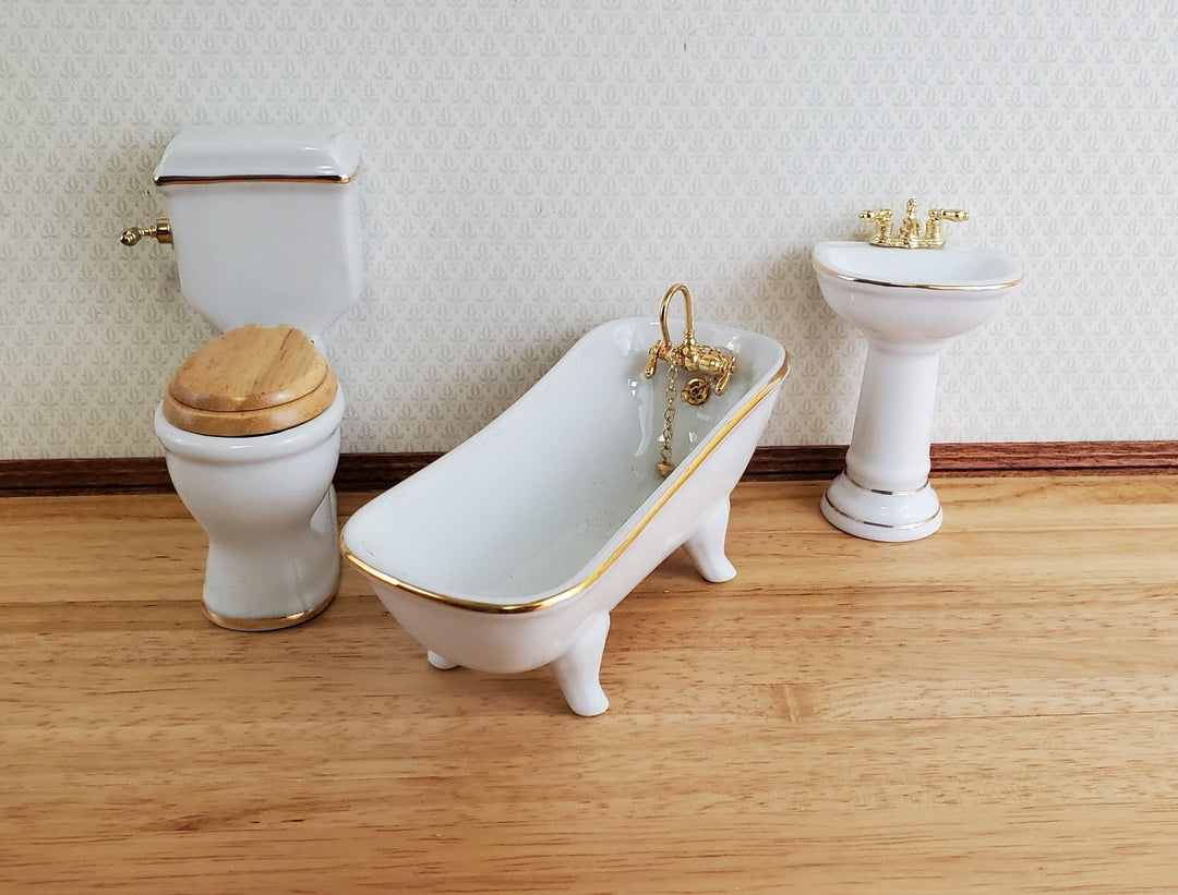 Dollhouse Miniature Bathtub Gold Faucets White Ceramic 1:12 Scale Bathroom  Tub - Miniature Crush