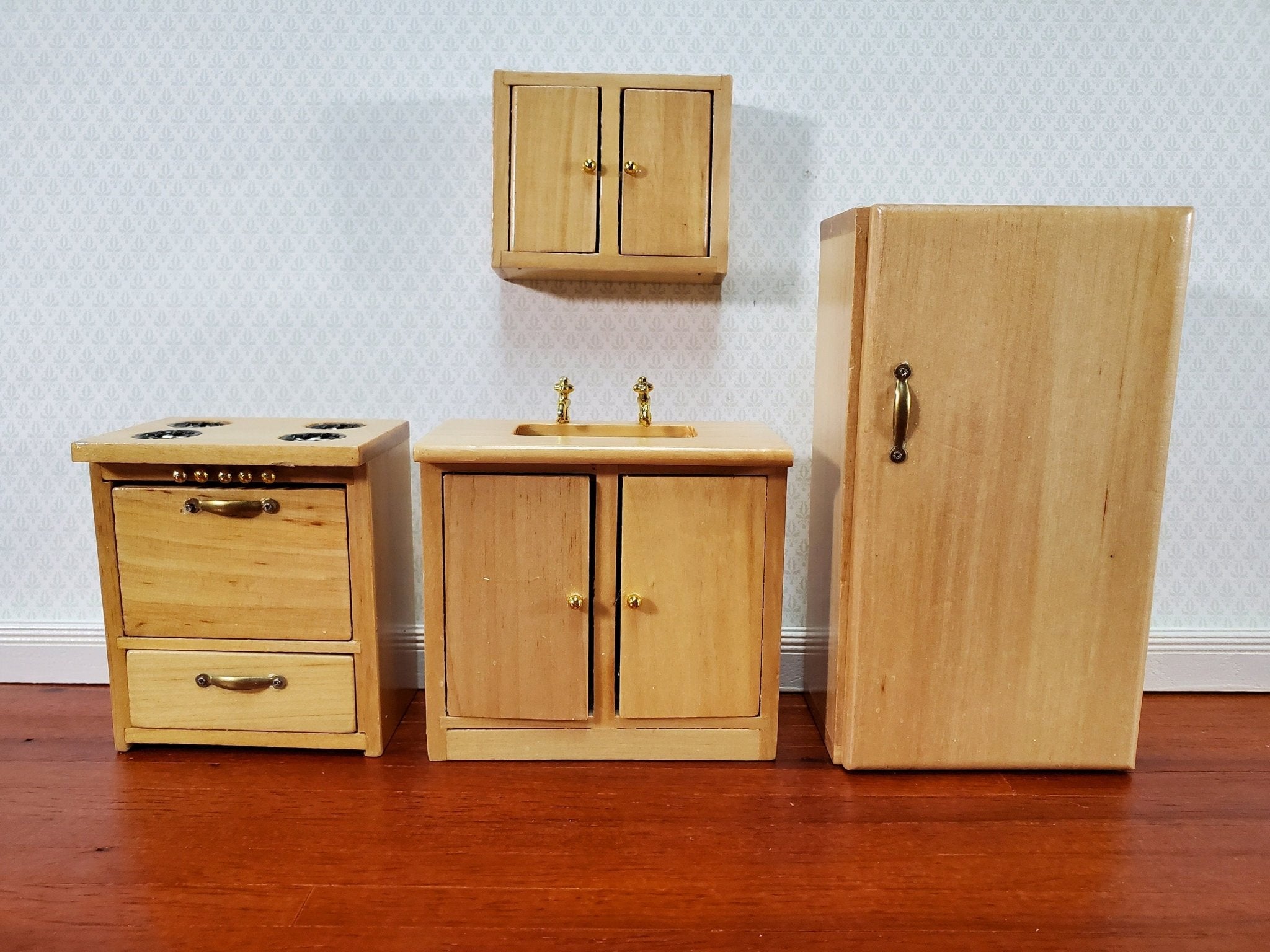 Dollhouse Miniature Kitchen Wall Set Fridge Sink Stove Oven 1:12