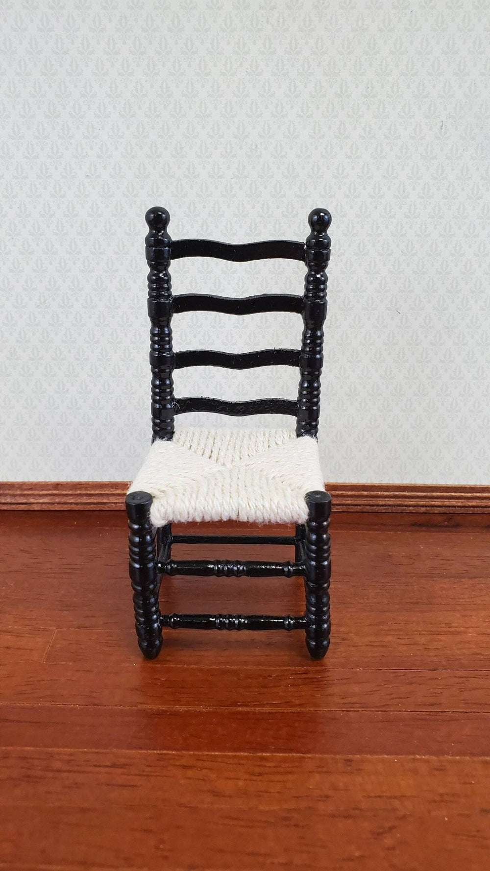 4 Vintage Dollhouse Miniature Ladder Back Chairs Rope Seats 1:12th