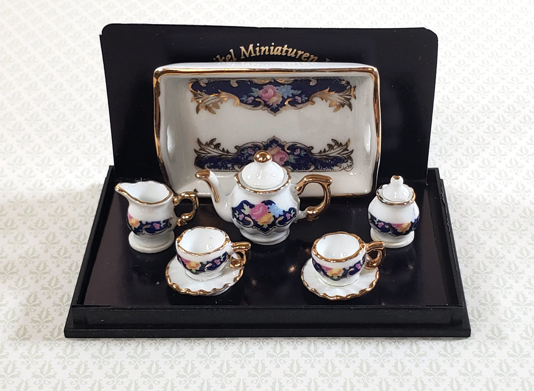 Xyer 1 Set 1:12 Mini Teapot Cup Realistic Decorative Ceramics Japanese Style Porcelain Tea Kit Dollhouse Accessories for Living Room Navy Blue, Size