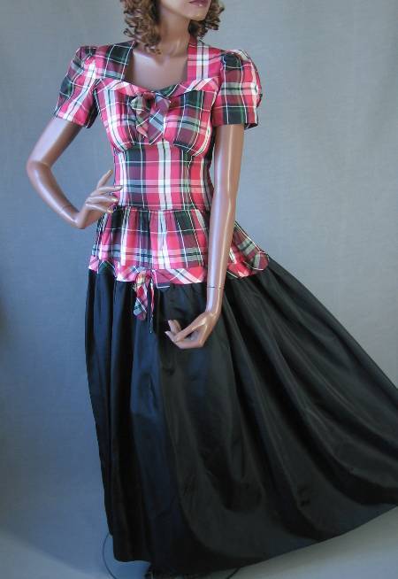 Vintage 40s Tartan Plaid Taffeta Party Dress Red Black S | Mags Rags