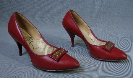 50s 60s Vintage Red Stiletto High Heels Shoes 8.5 | Mags Rags