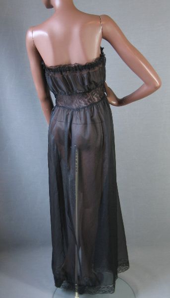 Vintage Strapless Lacy Nightgown Gown PEEKABOO Black L | Mags Rags