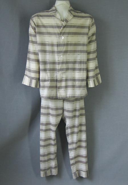 50s Vintage Mens Pajamas Shirt Pants Brown Plaid PJ Set M L | Mags Rags