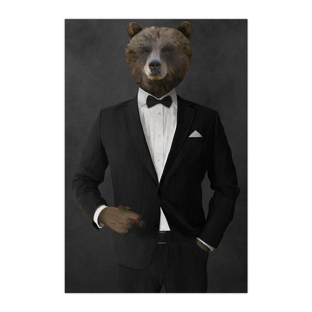 Grizzly Bear Smoking Cigar Wall Art - Black Suit — Royal Mallard