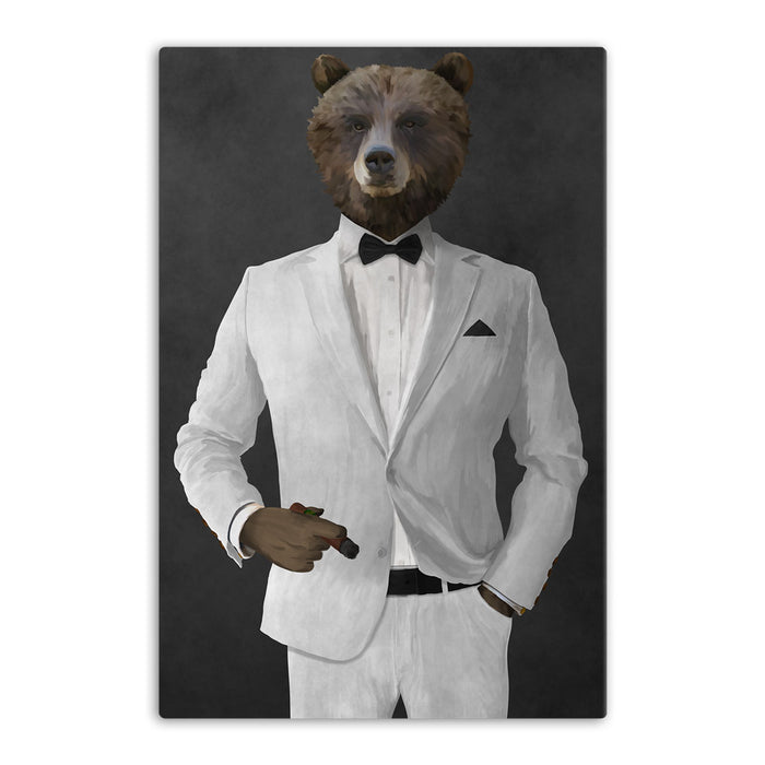 Grizzly Bear Smoking Cigar Wall Art - White Suit — Royal Mallard