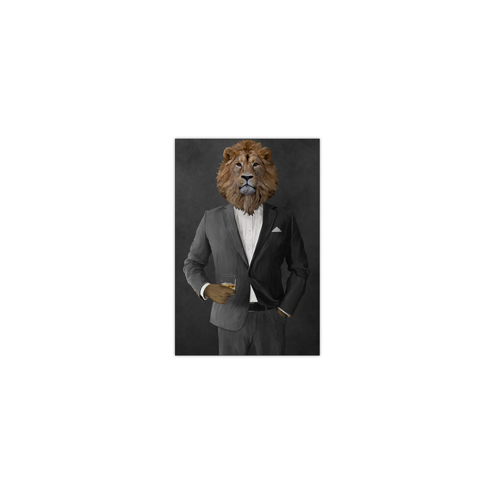 Lion Drinking Whiskey Wall Art - Gray Suit — Royal Mallard