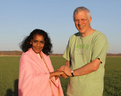 Ron with Mother Maya in a wheatgrass field ready for harvest