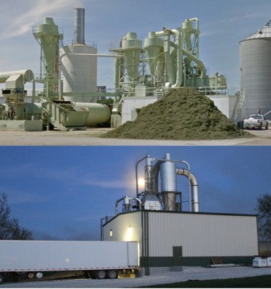 At top is one of two dehydrators owned by the Kansas family that produces dozens of products and falsely claims to be "the original green. superfood." Below is one of Pines' modern food grade dehydrators used exclusively for organic, gmo-free human food grade cereal grasses and alfalfa.