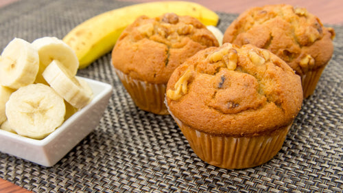 Add nuts to our banana and wheatgrass muffin for added nutrition.
