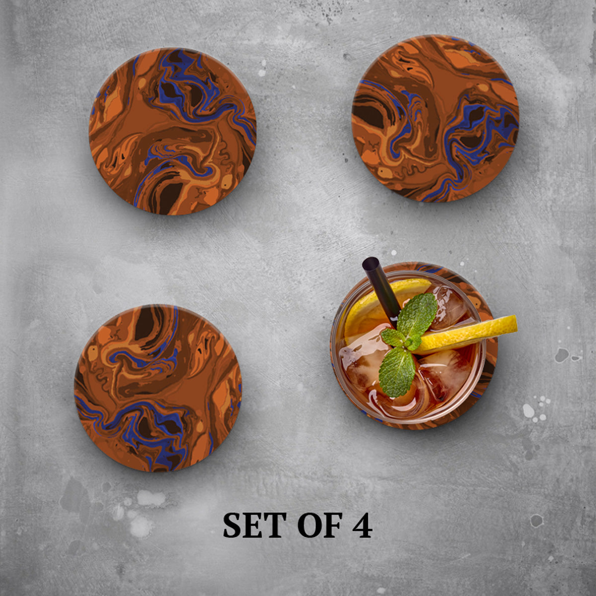 MARBLE ORANGE - Absorbent Natural Ceramic Drink Coasters - Set of 4 ...
