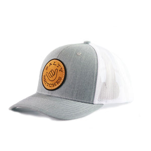 Nose to Tail Leather Patch Hat  Richardson Trucker in Grey-White