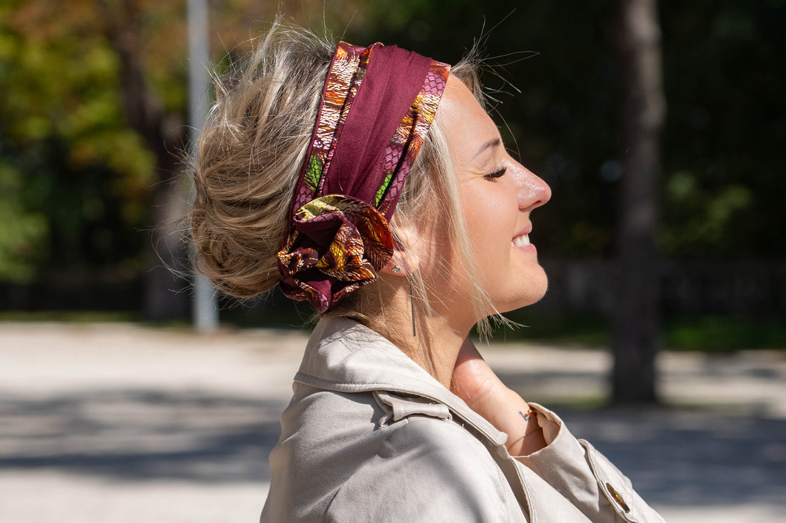 Bandeau cheveux femme en coton rouge et motifs – Celui d'Evy