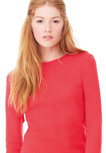 Woman wearing red long sleeve shirt