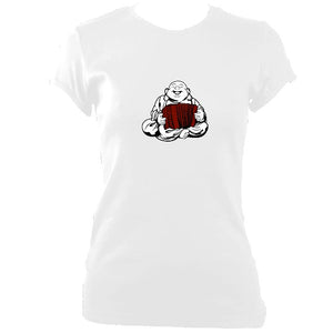 update alt-text with template Melodeon Playing Buddha Ladies Fitted T-shirt - T-shirt - White - Mudchutney