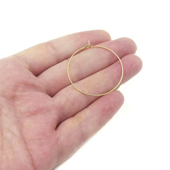 10 Gold Tone Stainless Steel 35mm Round Hoops
