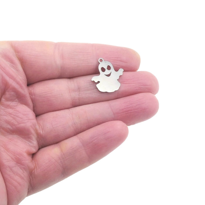 5 Small Stainless Steel Ghost Charms