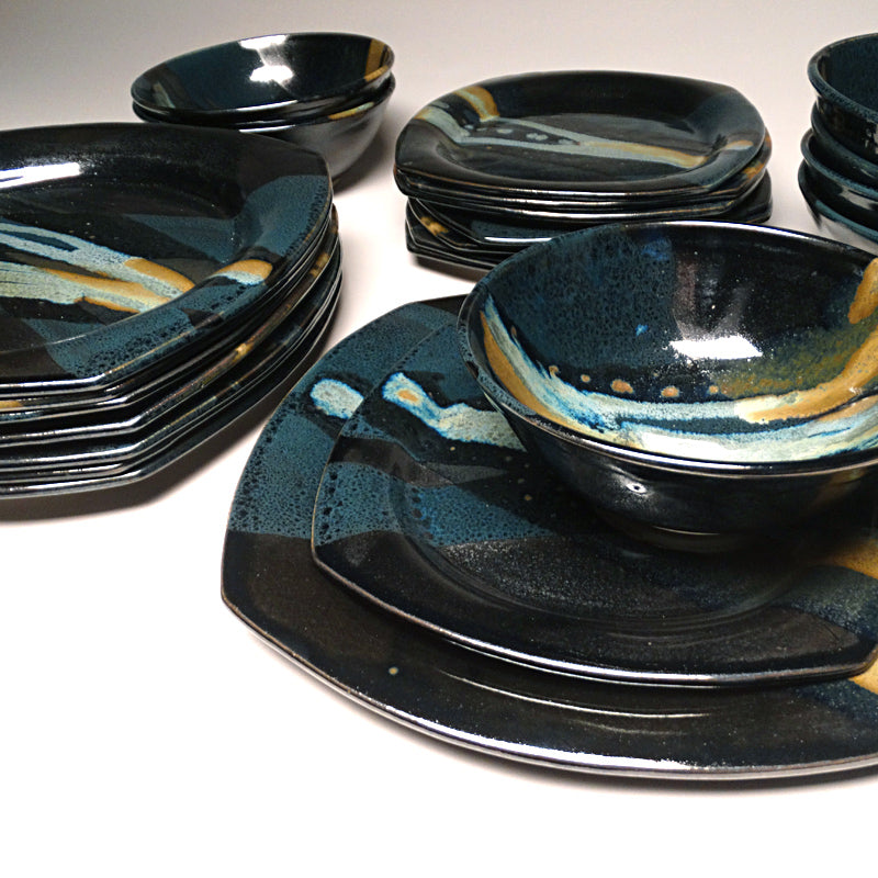 teal dishware set